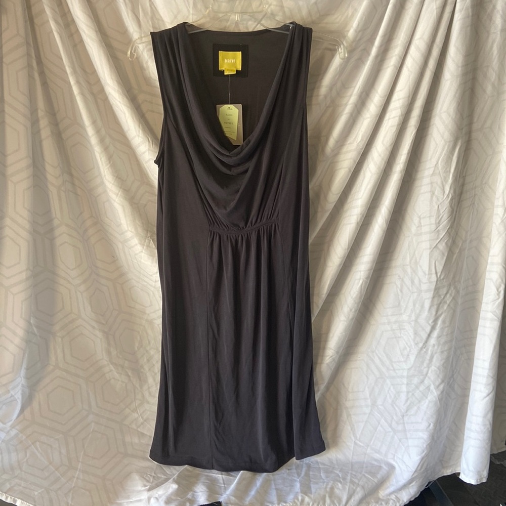 Maeve, Anthropologie, small, black cowl neck, knee length dress.